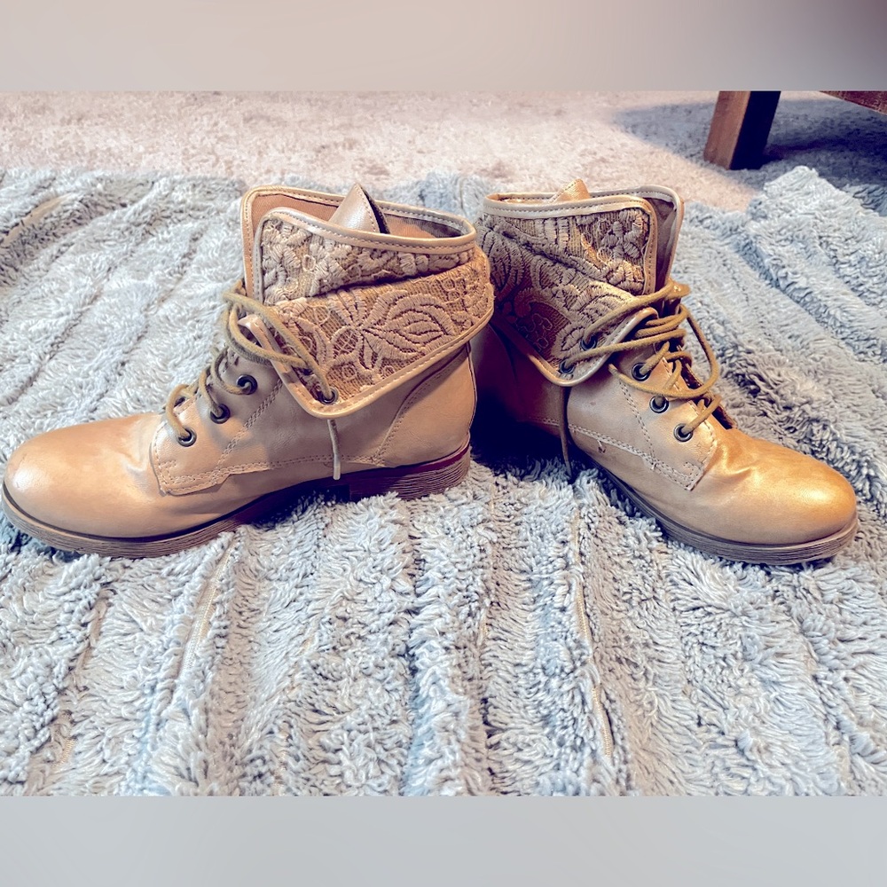 Lace top tan boots